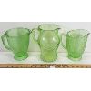 Image 1 : LOT OF 3 - GREEN DEPRESSION GLASS PITCHERS