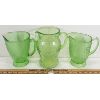 Image 3 : LOT OF 3 - GREEN DEPRESSION GLASS PITCHERS