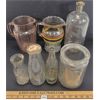 Image 3 : LOT OF 7 - MISC EMBOSSED BOTTLES & PITCHER - INCL A.E. BURKE 