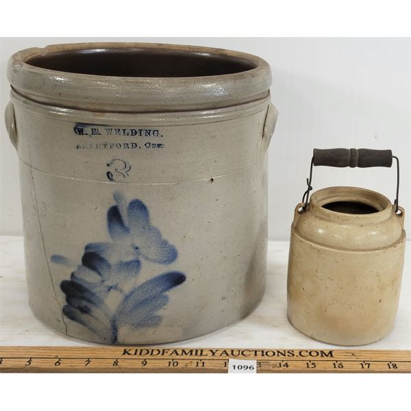 LOT OF 2 - 3 GAL OPEN TOP & W/ HANDLE CROCKS