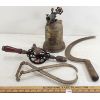 Image 2 : LOT OF 4 - PRIMITIVE TOOLS - INCL ICE TONGS, BLOW TORCH, ETC 
