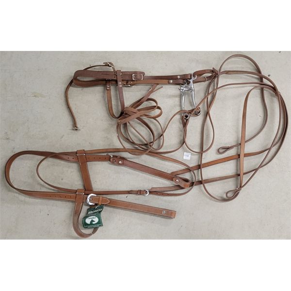 LOT OF 3 - LEATHER HALTERS & BRIDLE
