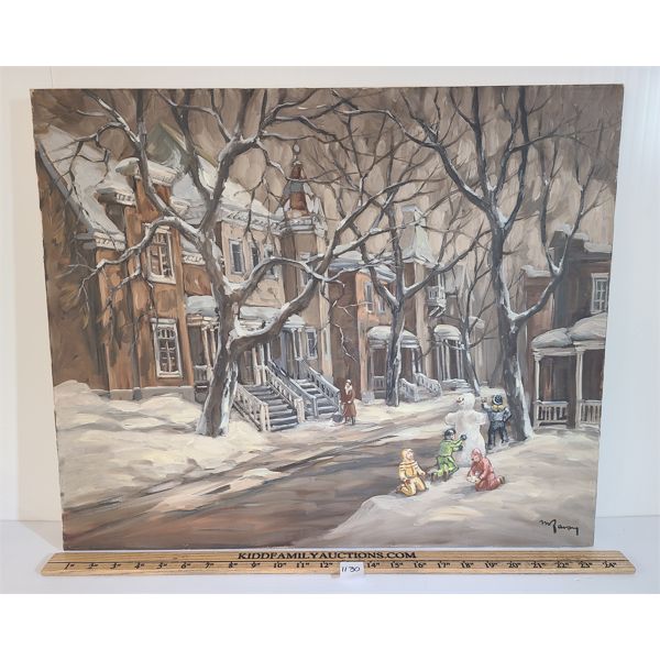 PLAYING IN THE SNOW BY M.R. - OIL ON CANVAS