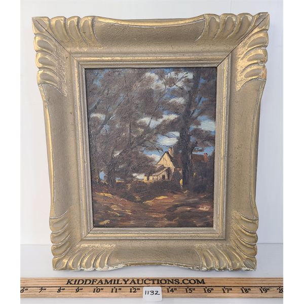 HOUSE IN FOREST BY UNKNOWN ARTIST - FRAMED OIL ON BOARD