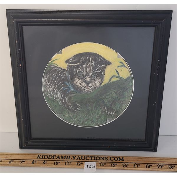 ANGRY KITTEN BY UNKNOWN ARTIST - FRAMED OIL PASTEL ON PAPER