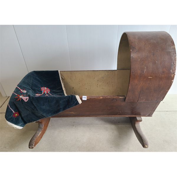 LOT OF 2 - VINTAGE WOODEN ROCKER CRADLE W/ BEADED COVER