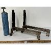Image 2 : LOT OF 3 - LA FRANCE FIRE EXTINGUISHER  & CAST IRON ANCIENT ROMAN MOTIF ANDIRONS