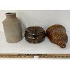 Image 4 : LOT OF 3 - GLAZED GLASS SPITTOON, WALL SCONCES & CROCK