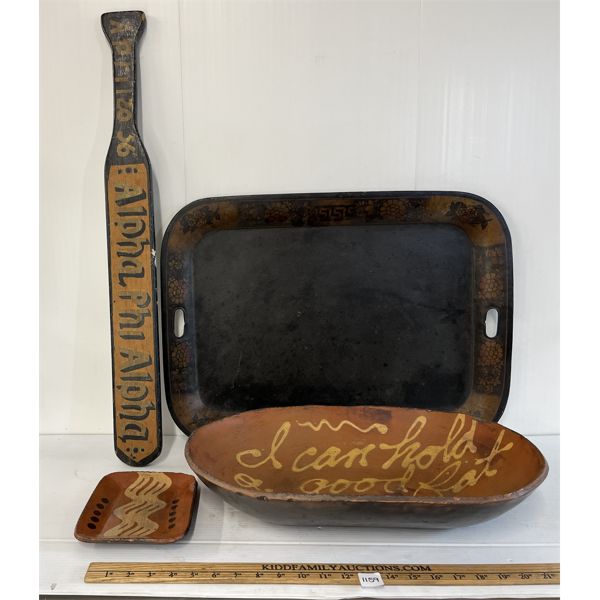 LOT OF 4 - WOODEN TRAYS & PADDLE