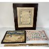 Image 1 : LOT OF 3 - CROSS STITCH SAMPLE ON LINEN, RUG HOOK HUNTING SCENE, ETC 