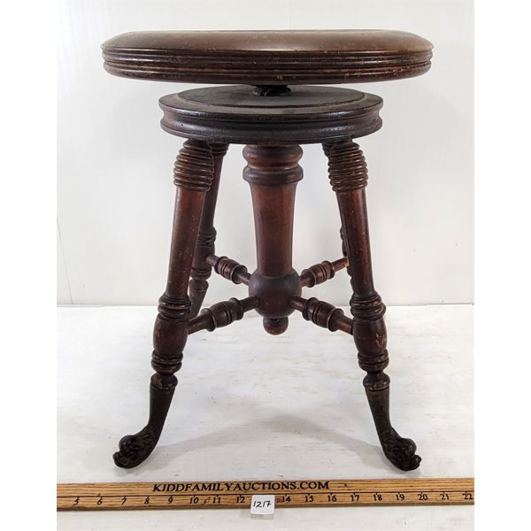 CLAW FOOT SWIVEL PIANO STOOL - SEE ALL PICS