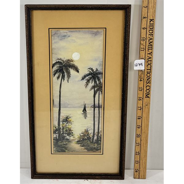 CARIBBEAN SCENE BY MARY BURNS (?) - FRAMED WATERCOLOUR