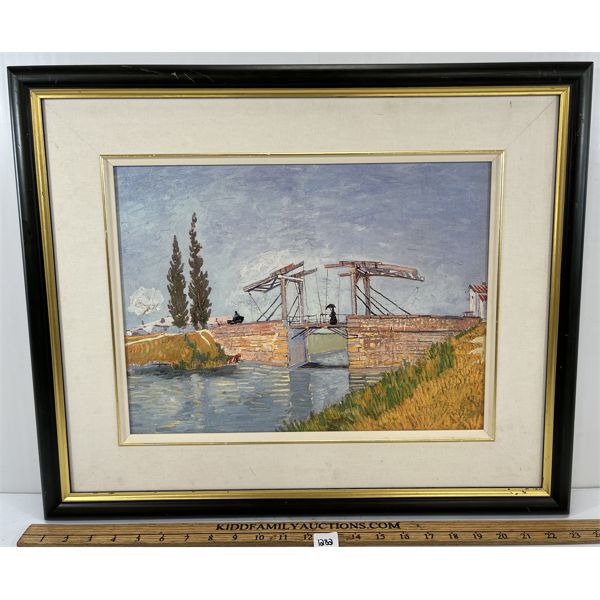 LANGLOIS BRIDGE BY VINCENT VAN GOGH - REPRO FRAMED OIL ON CANVAS