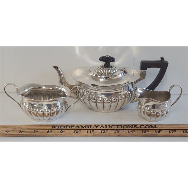 LOT OF 3 - SILVER TEA POT W/ CREAM & SUGAR DISHES 