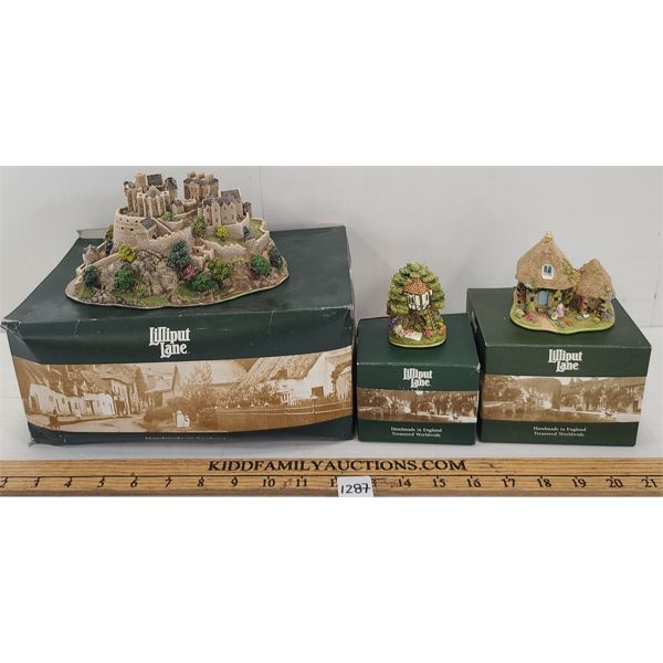 LOT OF 3 - LILLIPUT LANEMINIATURES - INCL MOTHER & DAUGHTER, TREE TOP & EDINBURGH CASTLE 