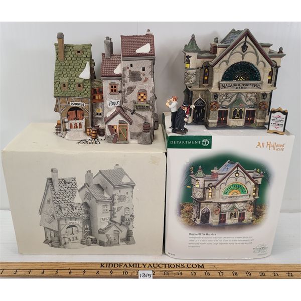 LOT OF 2 - HERTIAGE VILLAGE TAVERN & DICKENS VILLAGE THEATRE OF THE MACABRE PROCELAIN MINIATURES