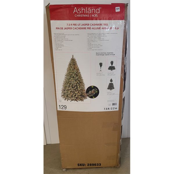 7.5 FT PRE-LIT JASPER CASHMERE CHRISTMAS TREE W/ BOX 