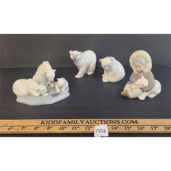 LOT OF 4 - LLADRO PORCELAIN POLAR BEAR FIGURINES 