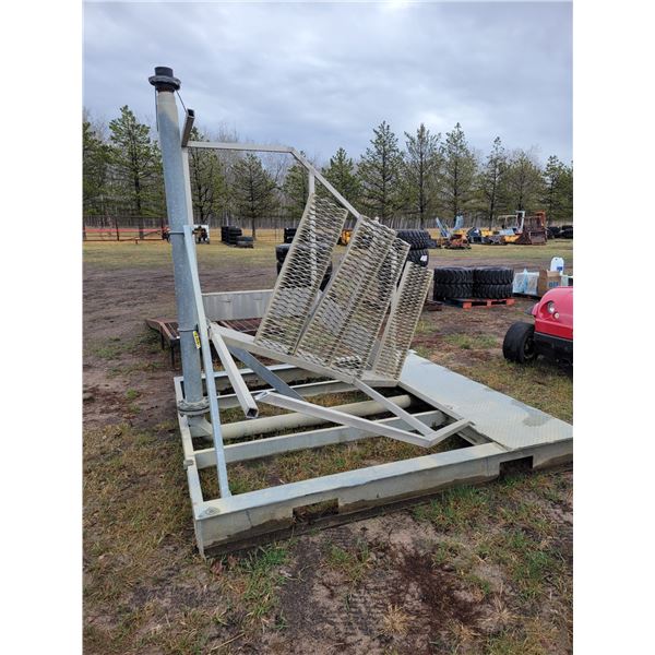 96" Galvanized skid c/w stairway and rail (needs repair)