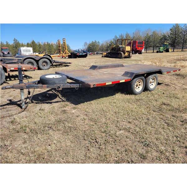 Homemade ball hitch trailer, approx. 80" x 16 ft tandem axle trailer c/w steel deck, approx. 2500 lb