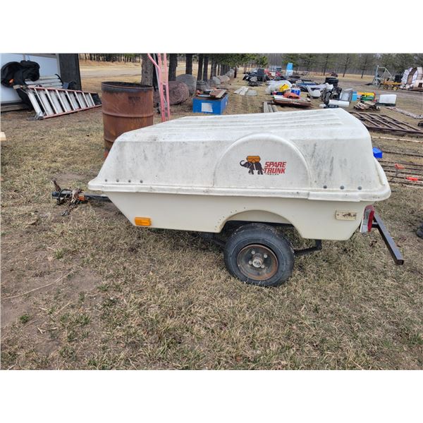 Spare tank covered trailer c/w spare & camping gear (has a flat tire)