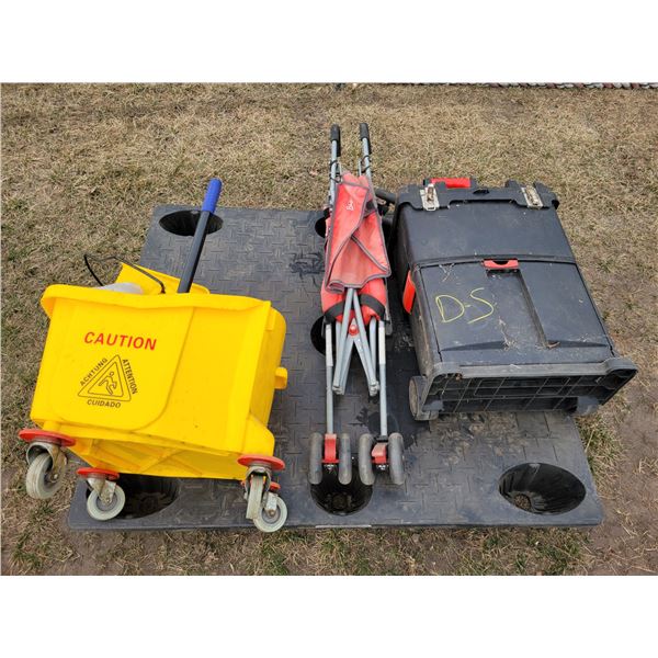 Mop pail, rolling tool caddy & umbrella stroller