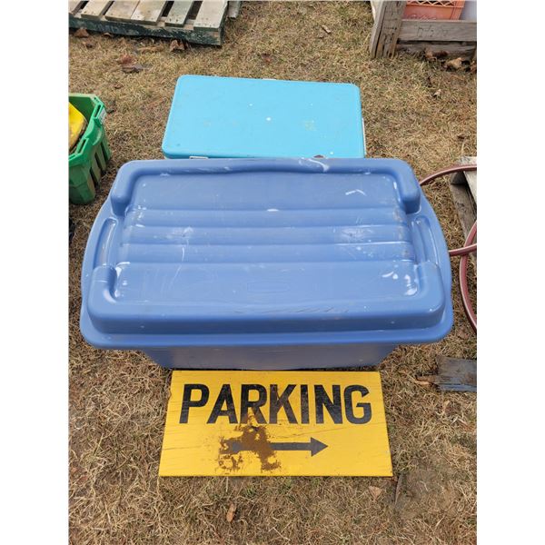 Cooler & tote c/w 2- battery chargers, lights, fleece throw & parking sign