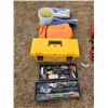 Image 1 : 2- tarps (As New), bungee cords, elec. Portable heater, yellow toolbox c/w contents