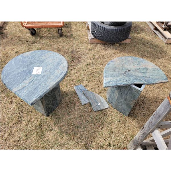 2- pearl drop end tables . One top is broken.