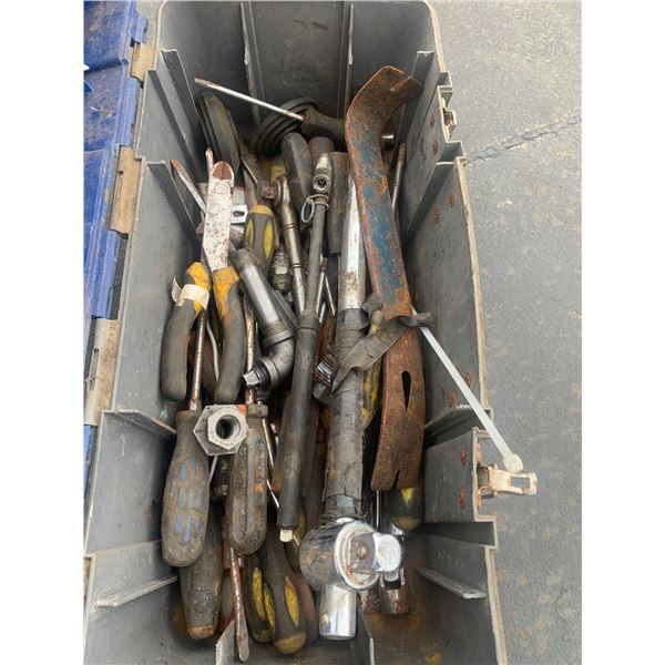 Tool box c/w vice, grease serks , screwdrivers, pry bars &misc