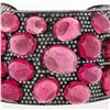 Image 2 : 18k Gold GIA Oval Cabochon Rubellite Tourmaline Black Diamond Wide Cuff Bracelet