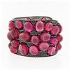 Image 4 : 18k Gold GIA Oval Cabochon Rubellite Tourmaline Black Diamond Wide Cuff Bracelet