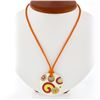Image 1 : Roberto Coin 18k Gold Yellow Pink Enamel Diamond Pendant w/ Orange Cord Necklace
