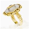 Image 9 : Vintage 18k Gold Oval Cut Frosted Quartz Rock Crystal Diamond & Sapphire Ring