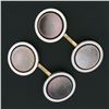 Image 2 : Men's Antique 14k TT Gold Black Mother of Pearl w/ Grooved Rim Round Cuff Links