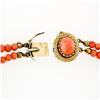 Image 6 : Vintage Graduated Dual Strand Salmon Coral Bead Necklace Etched 14k Gold Clasp