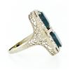 Image 5 : Antique Art Deco 14k White Gold Dual Bloodstone & Diamond Etched Filigree Ring