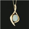 Image 6 : Estate 14k Gold Oval Cabochon Bezel Australian Opal Solitaire Pendant Necklace