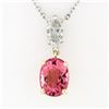 Image 2 : 14k TT Gold 1.53 ctw Oval Pink Tourmaline Marquise Diamond Dangle Pendant Neckla