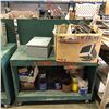 Image 1 : Industrial work table w/contents including - nails, metal industrial electrical box, tools,