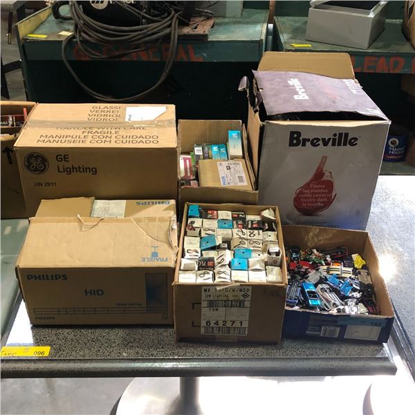 Group of misc items including - toy cars, 4 boxes, Breville fast cooker, etc...