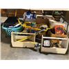 Image 1 : Large group of assorted tools & misc includes - wooden toolboxes, bow saw, clamp fixture, thermogrip