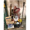 Image 1 : Pallet full of misc includes - tools, LED lights, Uline towel dispenser, jumper cable, industrial bi