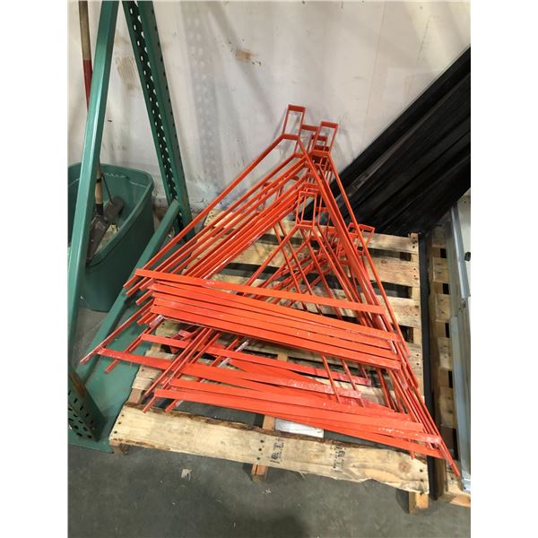 Pallet full of orange A-frame steel barricade legs (approx. 25 pieces)