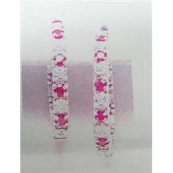 Ruby and Diamond Hoop Earrings, 14 K yellow gold- rubies are round, faceted, approx. 1.00 carats, se