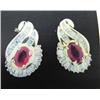 Image 1 : Ruby and Diamond Earrings, 14 K yellow gold- rubies are oval, faceted, approx. 1.00 carats, transpar