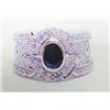 Image 1 : Sapphire and Diamond Lady's Ring, 14 K white gold- sapphire are oval, faceted, approx. 0.75 carats, 