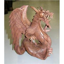 Intricately carved wood dragon 12" tall(4)