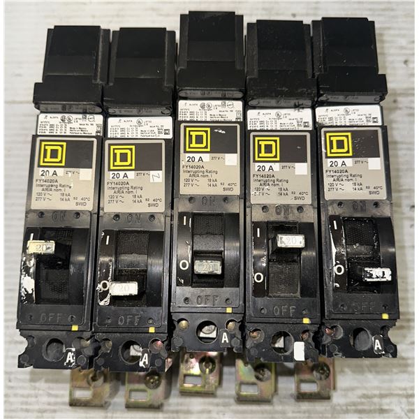 Lot of (5) Square D #FY14020A Circuit Breakers