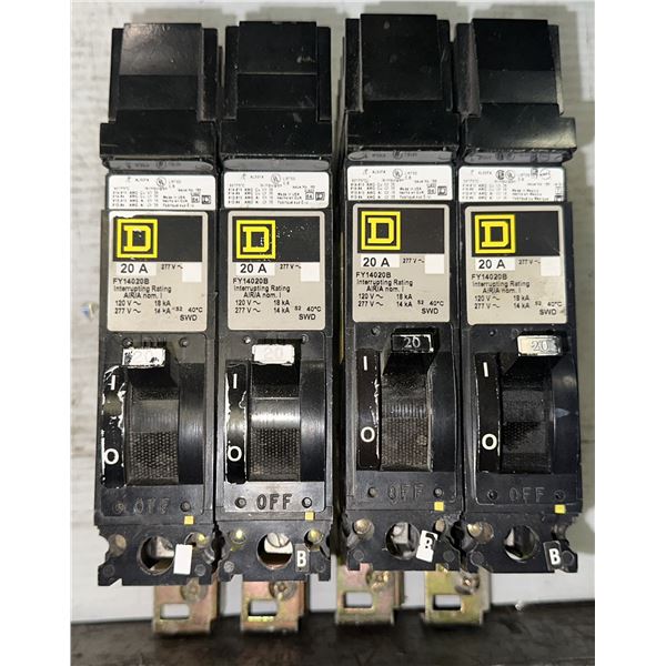 Lot of (4) Square D #FY14020B Circuit Breakers